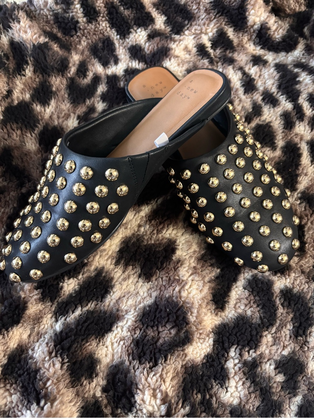 a new day Black Slip-On Mules with Gold Studs